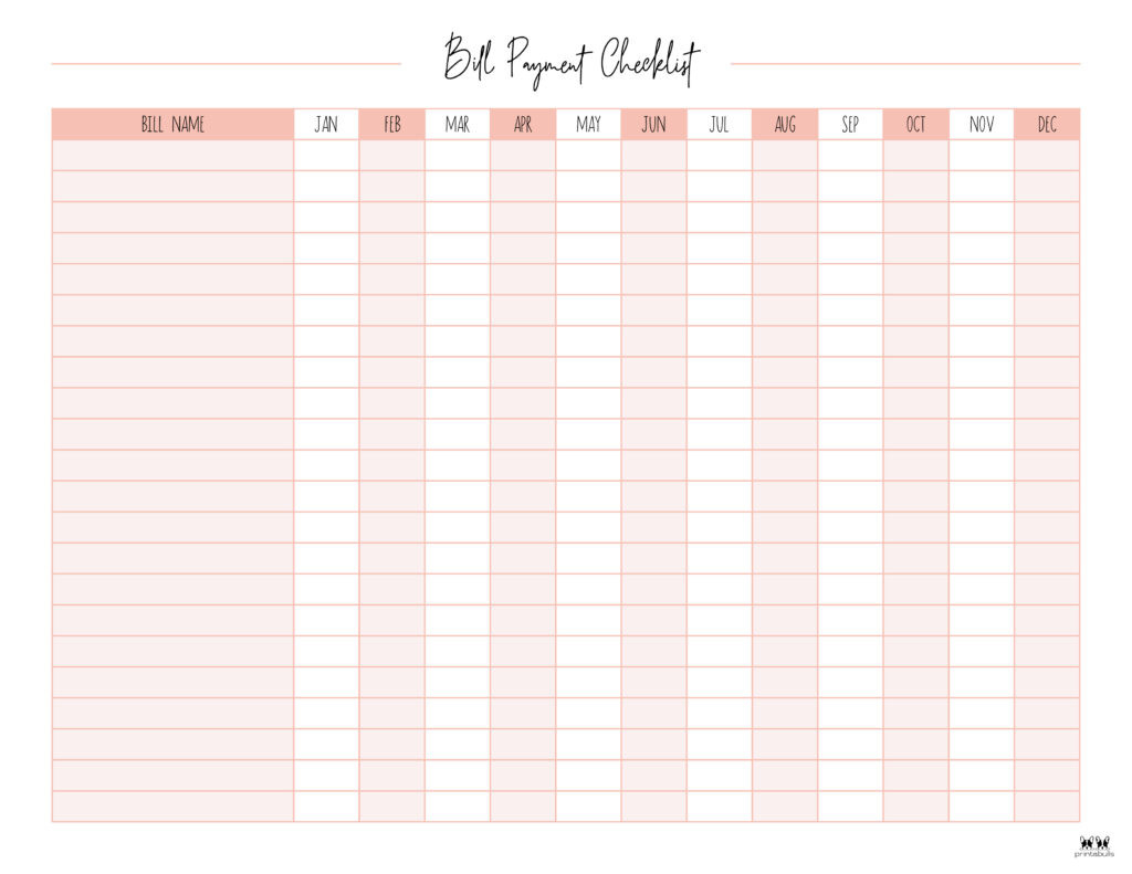 Monthly Bill Organizers - 18 Free Printables | Printabulls  Bill Pay Organizer Printable Free