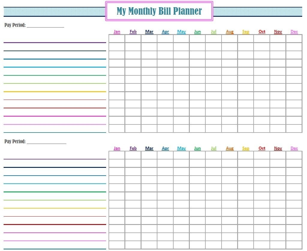 Monthly Bill Template Free Printable | Calendar Template  Bill Pay Schedule Worksheet