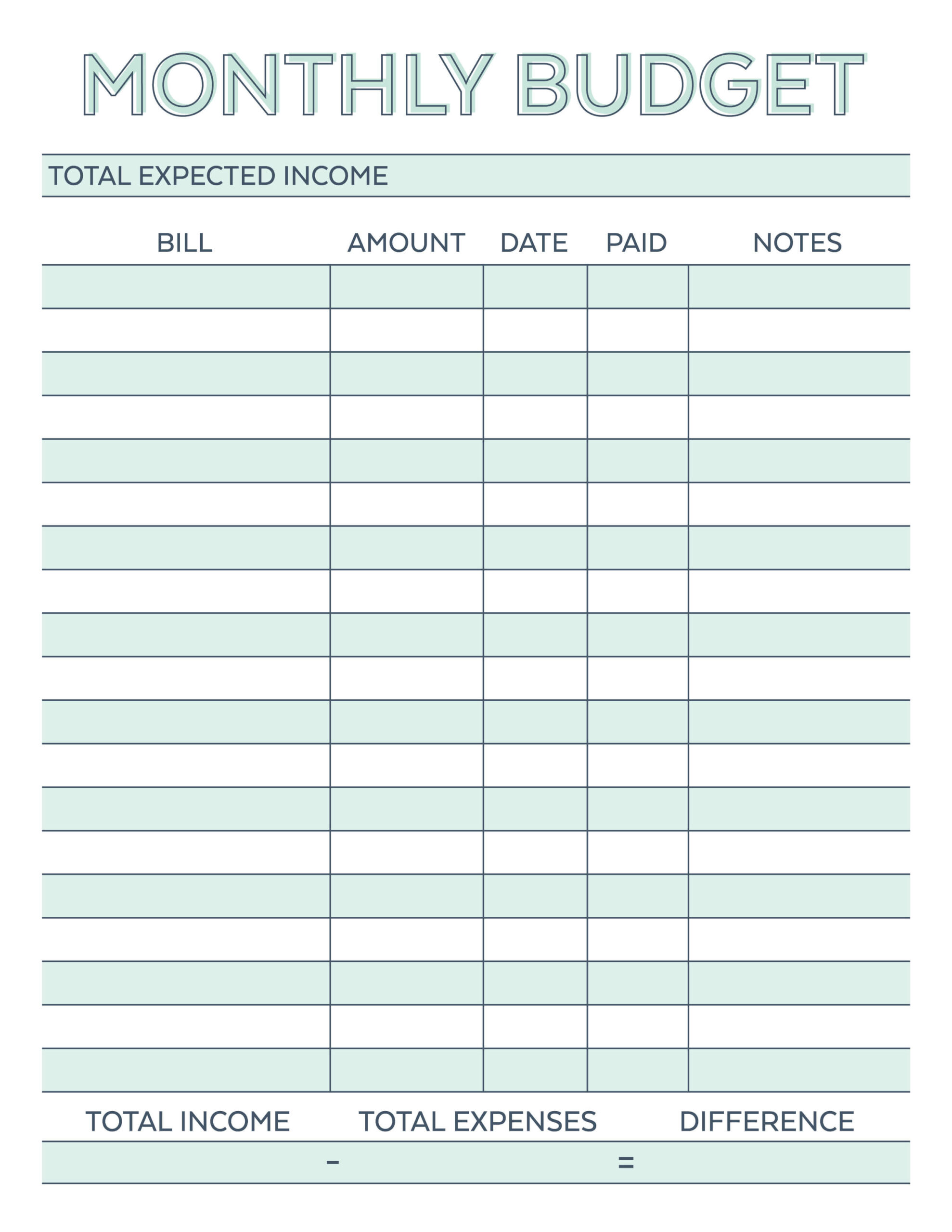 Monthly Budget Planner | Free Printable Worksheet - Savor  Blank Monthly Bill Worksheet