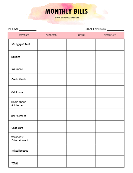 Monthly Budget Template Binder: 30 Free Printables For You  Printable Budget Worksheet Monthly Bill