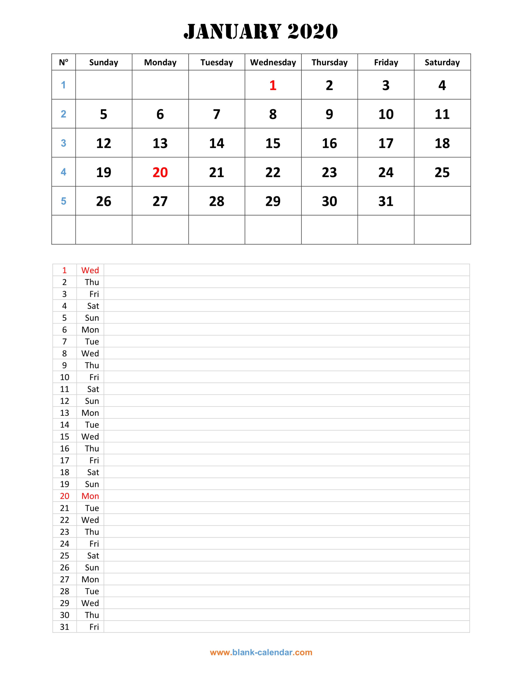 Monthly Calendar 2020 | Free Download, Editable And Printable  Blank Monthly Calendar Printable With Lines