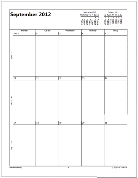 Monthly Calendar Printing Bug When Starting The Week On Monday  Next Shot Date Printout