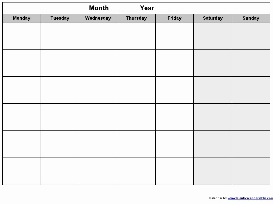 Monthly Monday To Friday Calendar | Example Calendar Printable  Printable Monday Through Friday Schedule