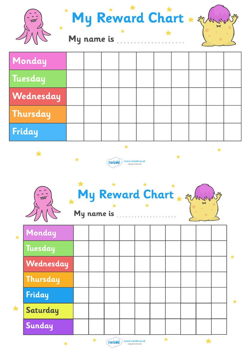 My Reward Chart (Monsters) | Printable Reward Charts  Free Printable Reward Charts