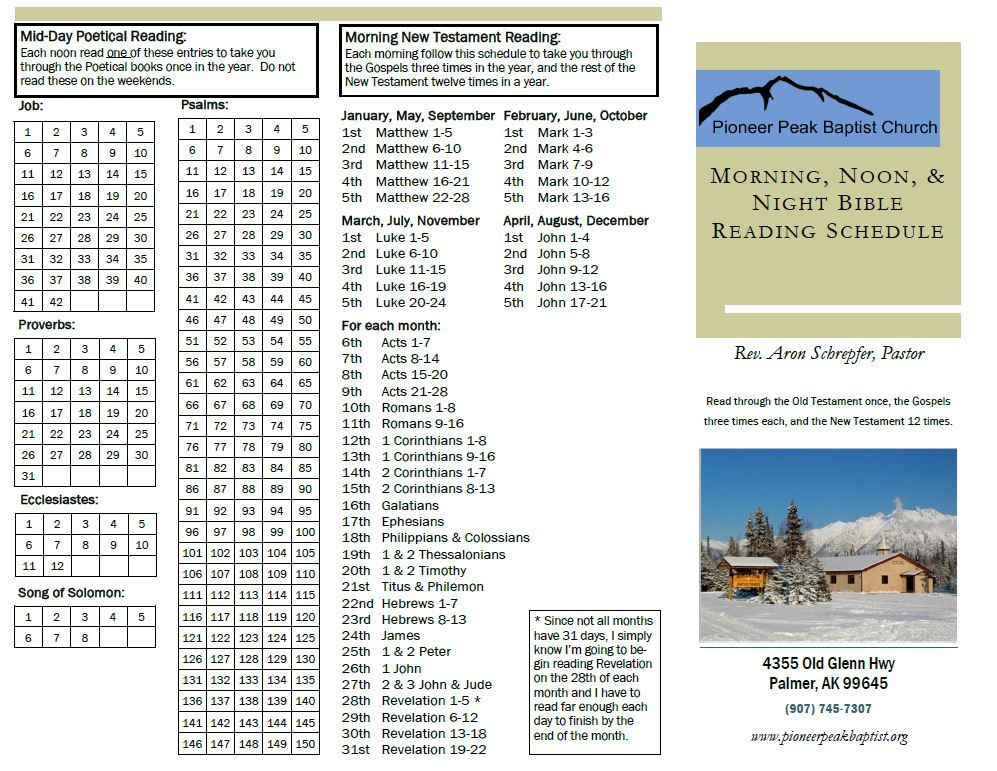 Printable Bible Reading Schedules | Pioneer Peak Baptist  Free Printable Bible Reading Calendar