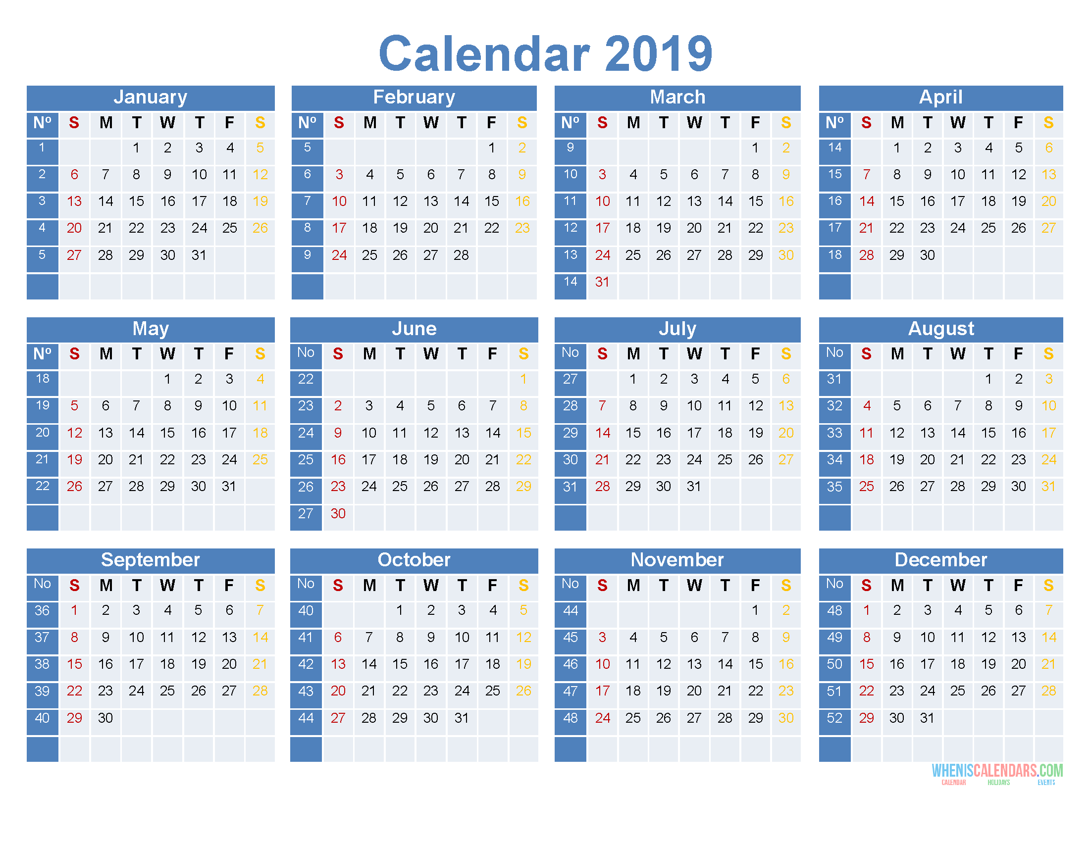 Printable Full Year Calendar - Calendar Templates  Whole Year Calendar Template