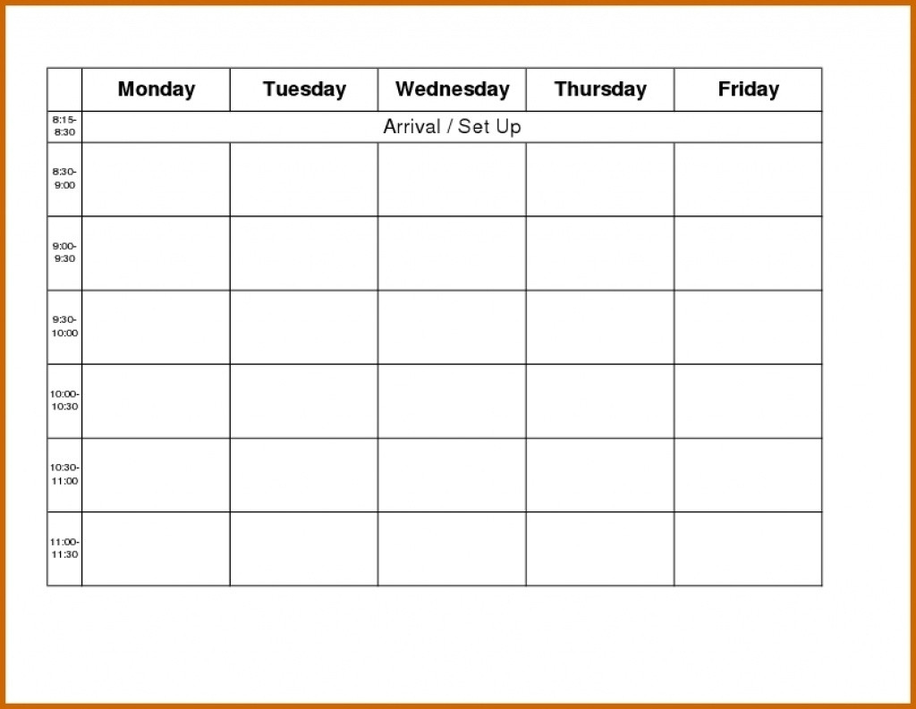 Printable Weekly Calendar Monday Thru Friday | Example  Printable Monday Through Friday Schedule