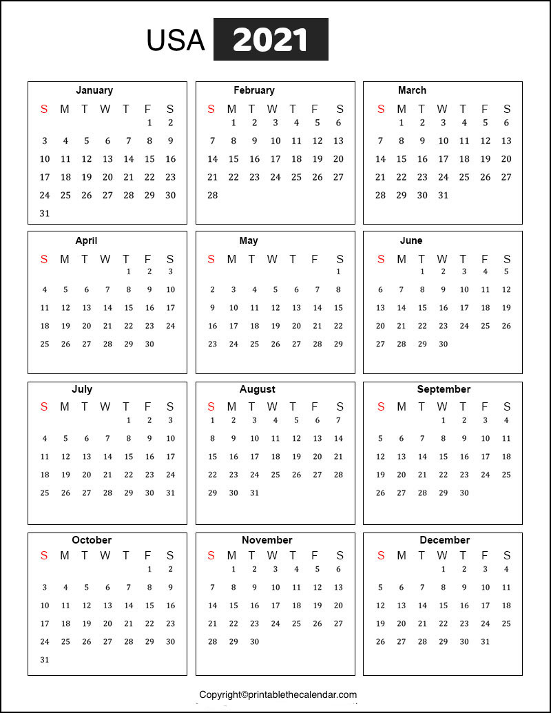 Printable Yearly Calendar With Holidays 2021 | Free Letter  Stats Holidays Calender