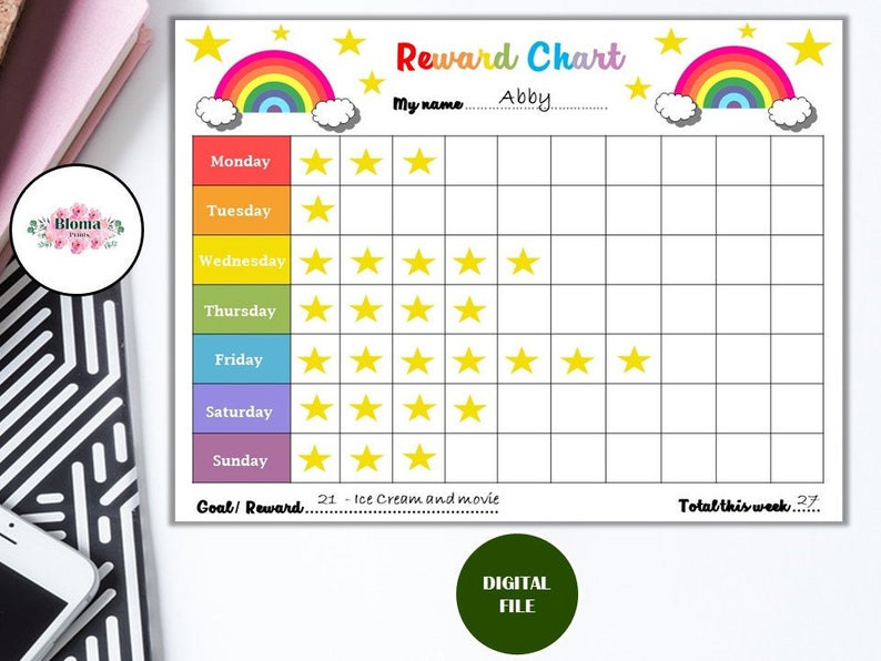 Rainbow Reward Chart Printable Children/Kids Reward Chart  Free Printable Reward Charts