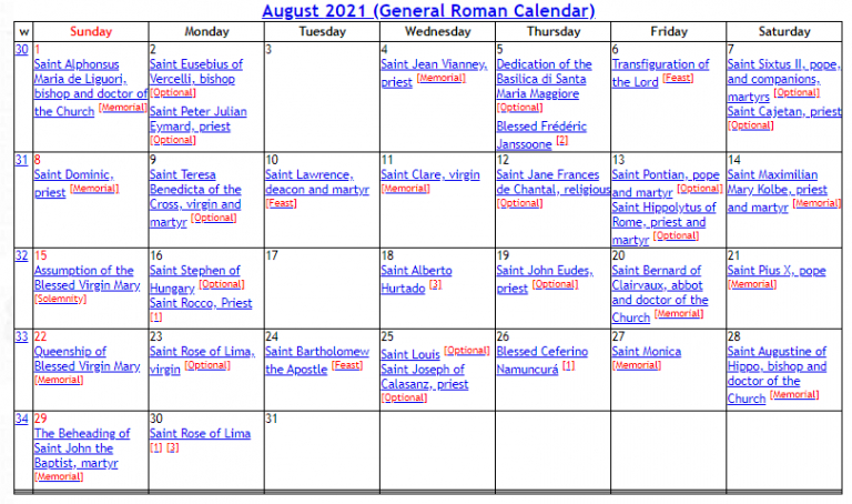 Roman Catholic Calendar 2021 | Weekly Calendar  Free Church Calendar Template
