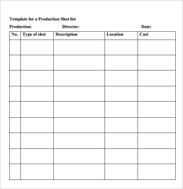 Shot List Templates | 10+ Free Printable Word, Excel &amp; Pdf  Next Shot Date Printout