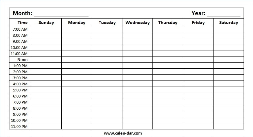 Weekly Or Monthly Calendar With Times - Template Calendar Design