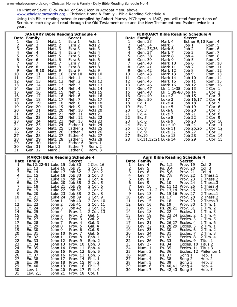 To Print Or Save: Click Print Or Save Icon In  Free Printable Bible Reading Calendar