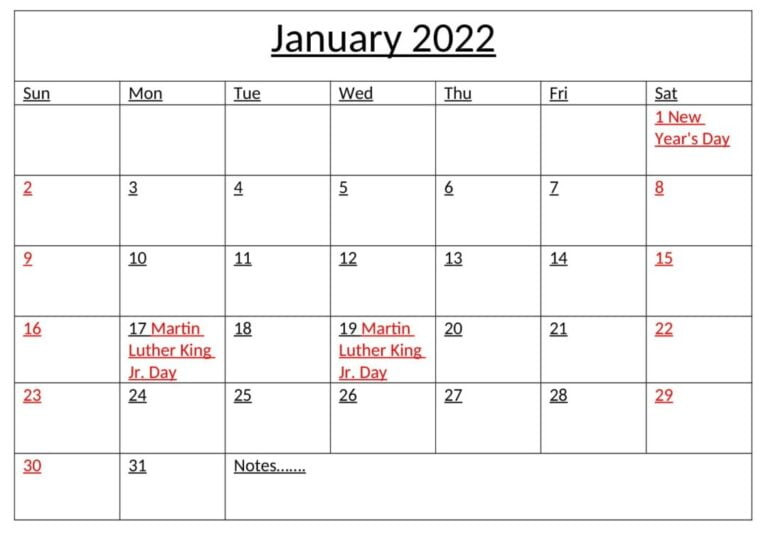 United States January 2022 Calendar With Holidays  January Holidays