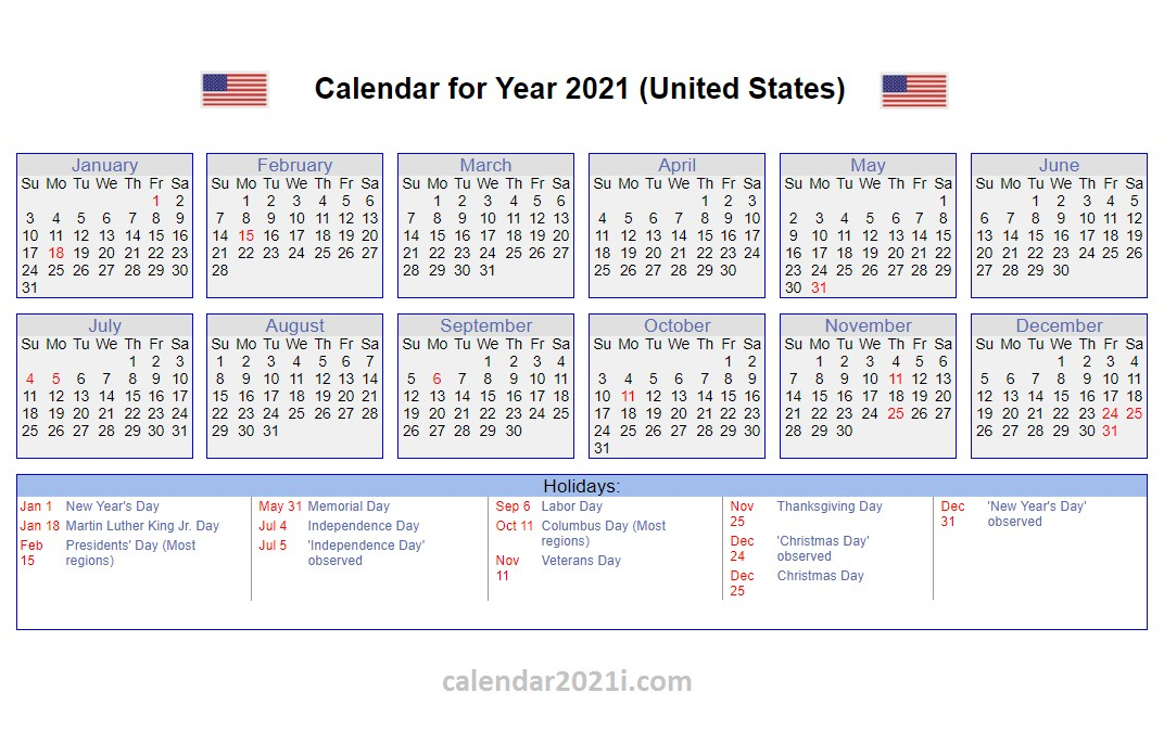 Us Holidays Calendar 2021 - Calendar 2021  Stats Holidays Calender