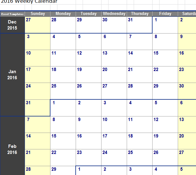 Weekly Calendar Template - My Excel Templates  Excel Weekly Calendar