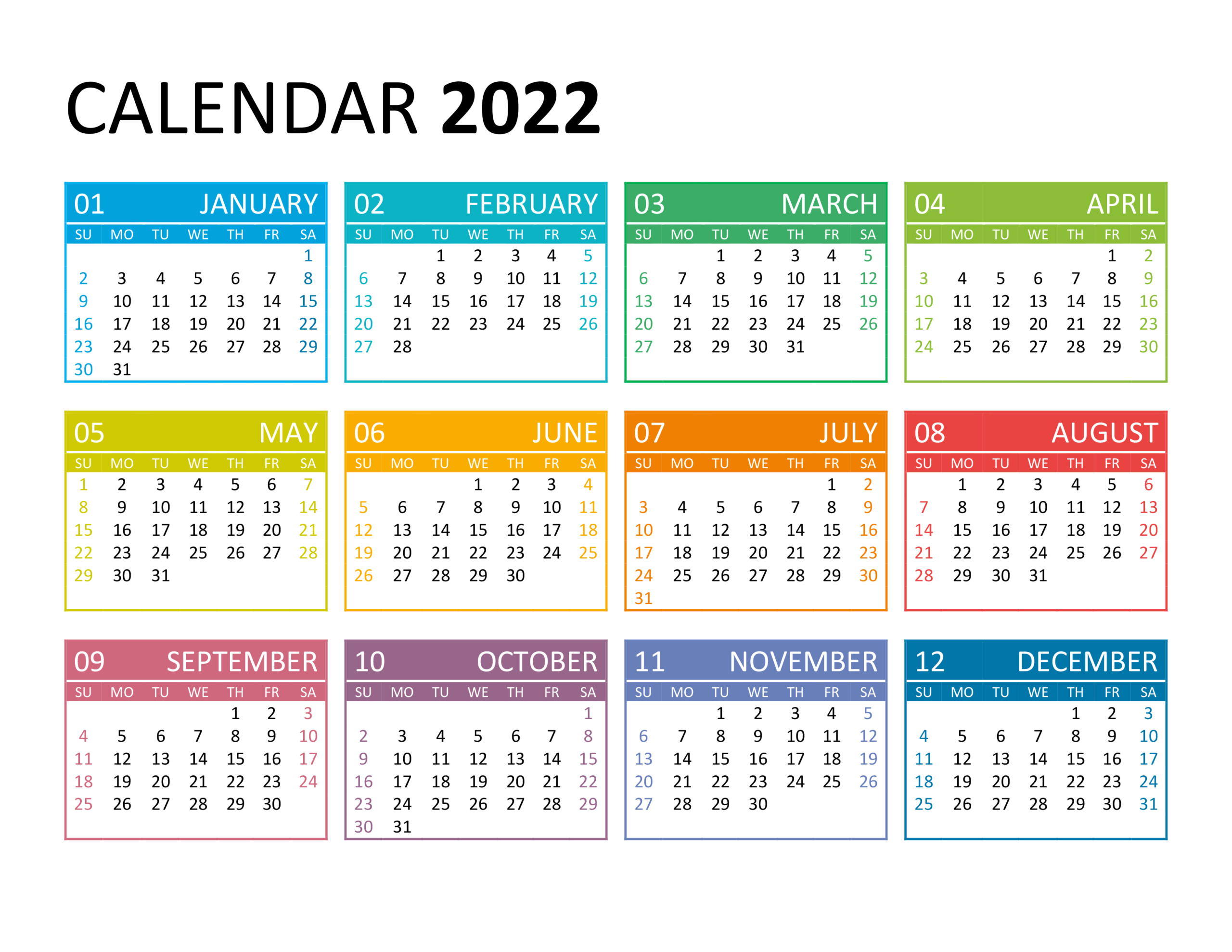 Yearly Calendar 2022 - Free-Calendar.su  Whole Year Calendar Template