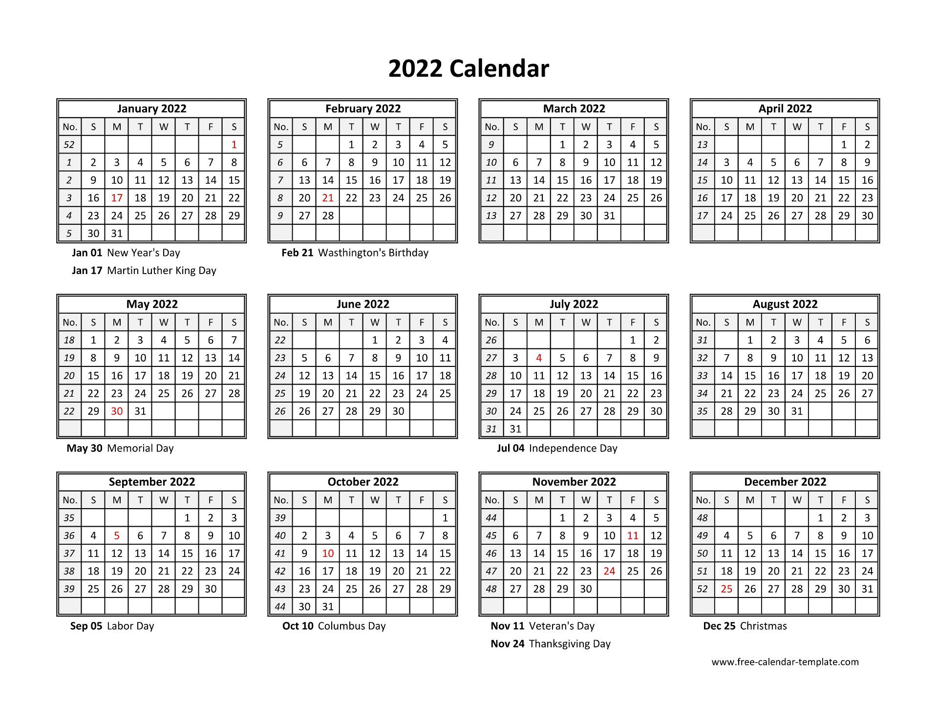 14+ Calendar 2022 With Holidays Printable Pics - All In Here  Free Printable Calendar 2022 Plants
