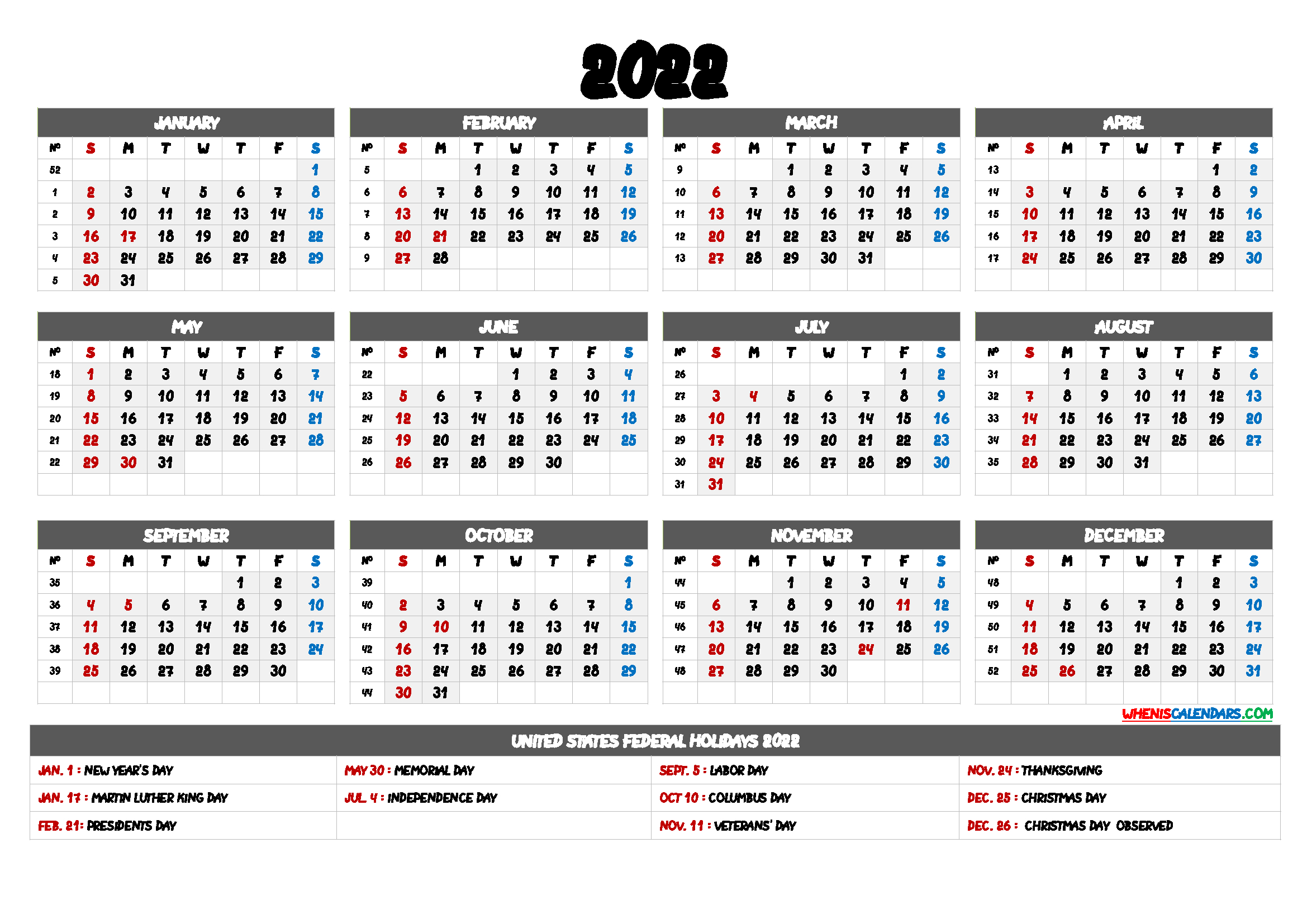 20+ 2022 Holidays - Free Download Printable Calendar  Julian Calendar 2022