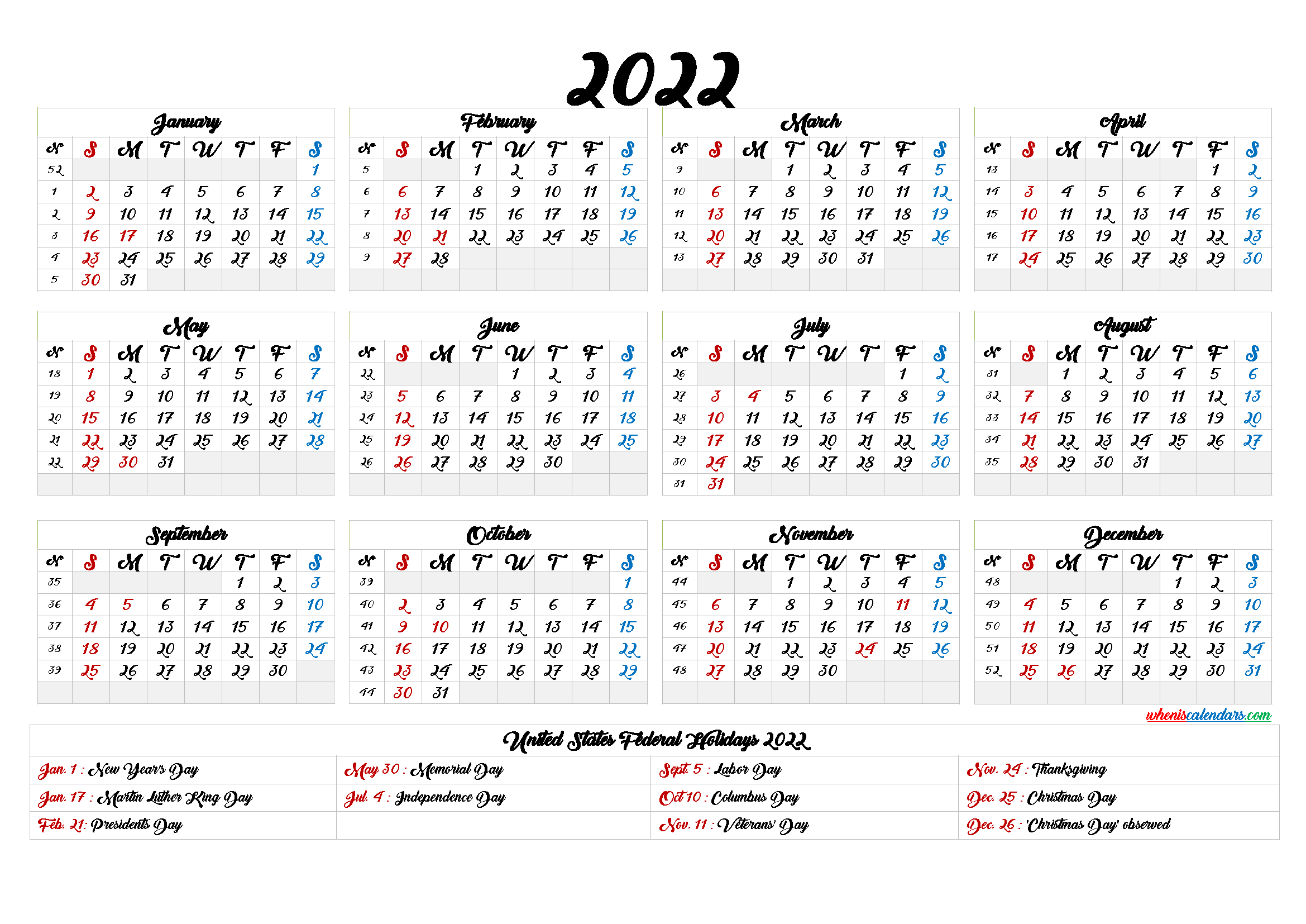 20+ Calendar 2022 Printable - Free Download Printable  Free Calendar Template 2022 Word