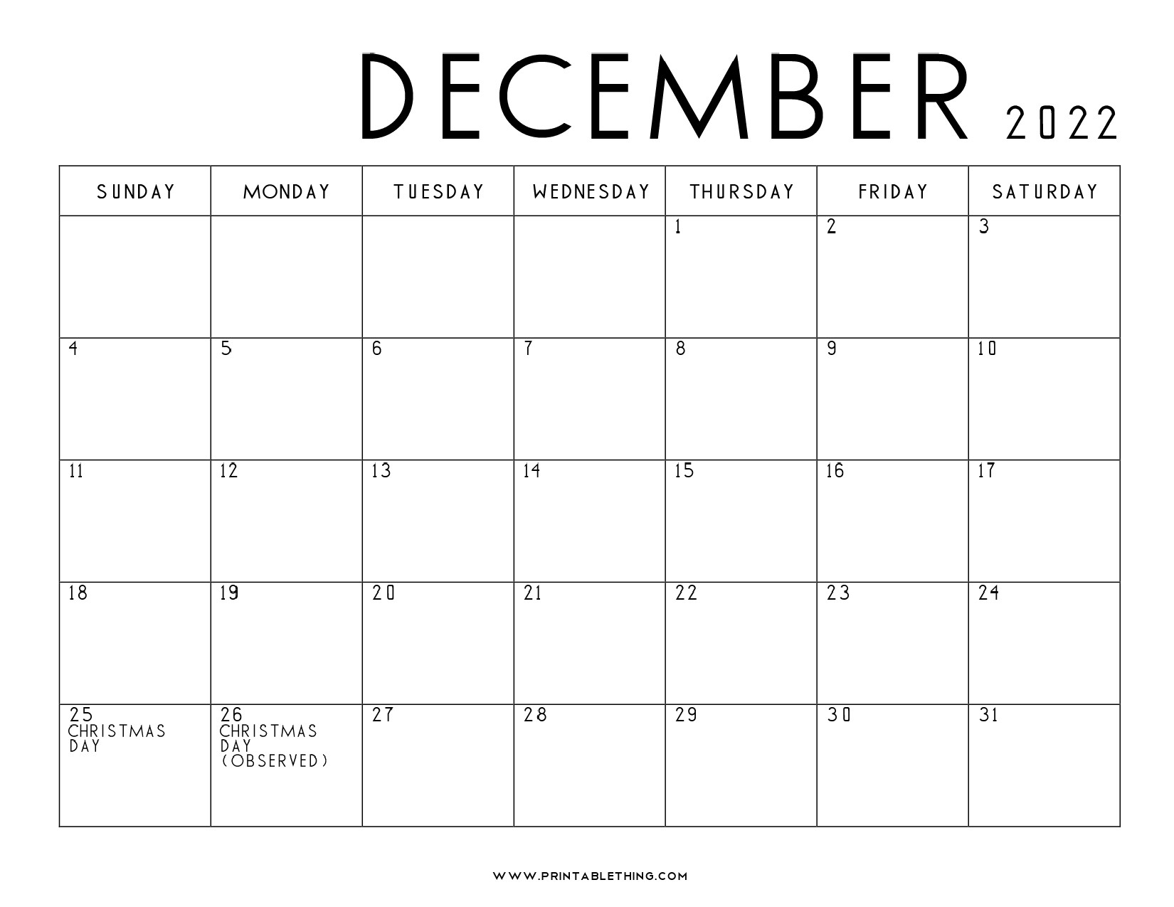 20+ December 2022 Calendar Printable, Us Holidays, Blank  December 2022 Calendar Lala Ramswaroop
