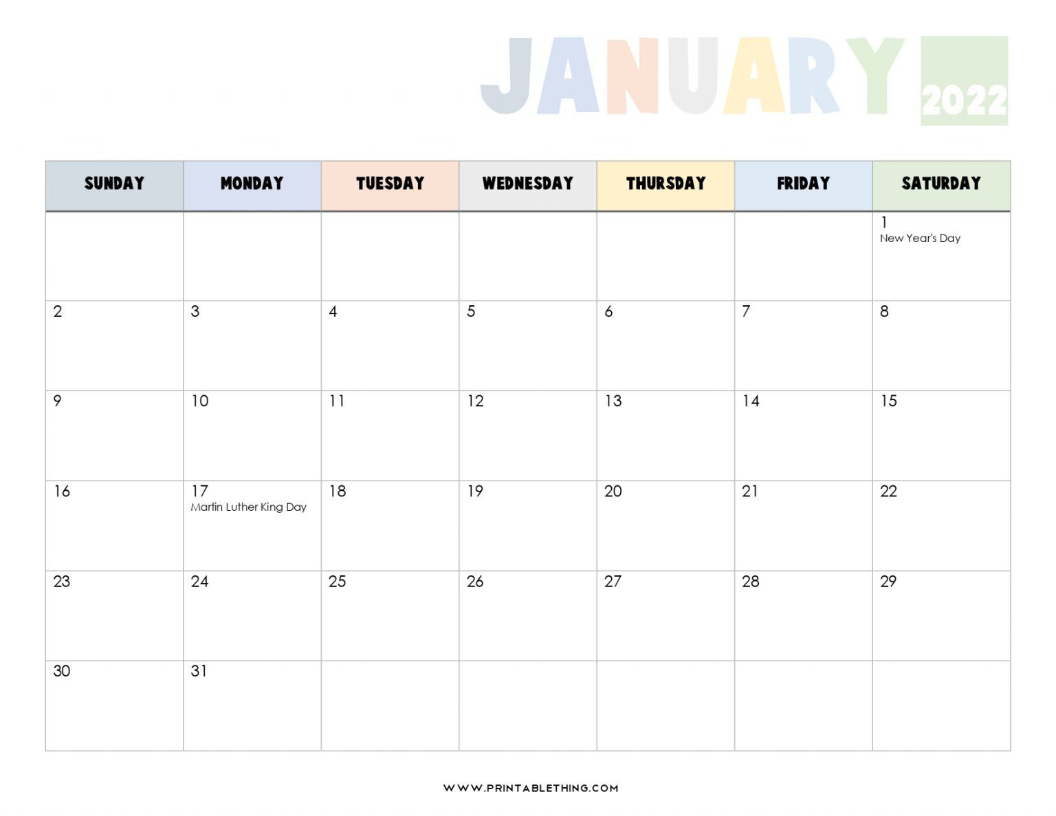 20+ January 2022 Calendar | Printable, Pdf, Us Holidays  Free Writable Calendar Template 2022