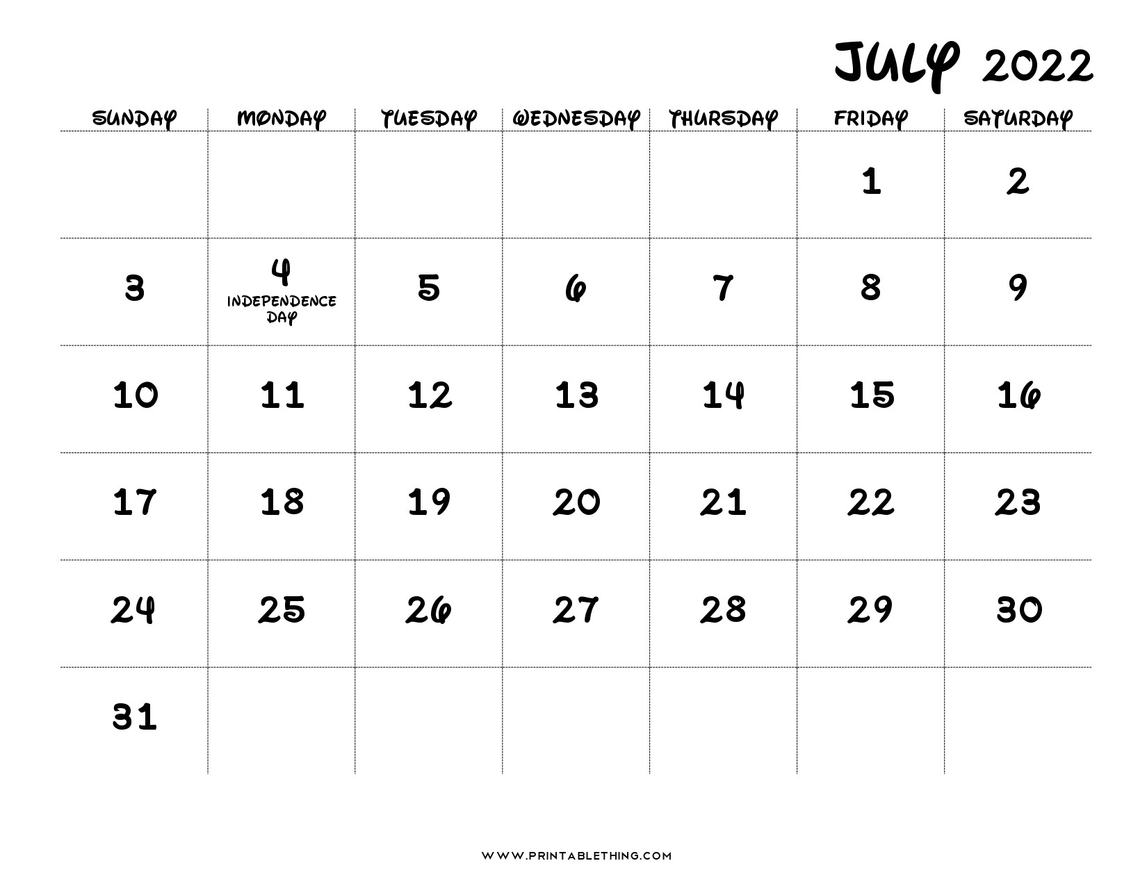 20+ July 2022 Calendar | Printable, Pdf, Us Holidays  July 2022 To June 2022 Calendar Printable