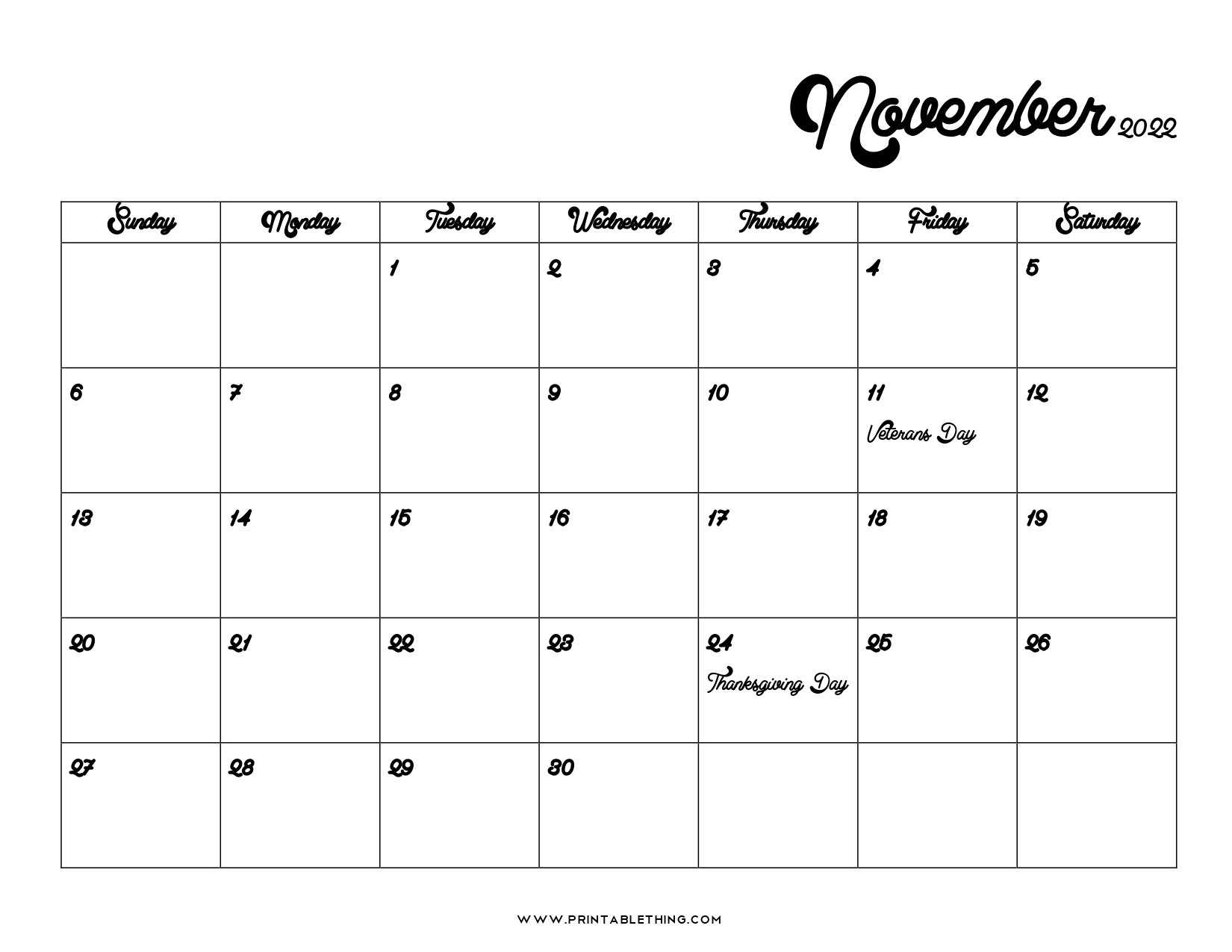 20+ November 2022 Calendar Printable, Us Holidays, Blank, Free Pdf  November And December 2022 Calendar