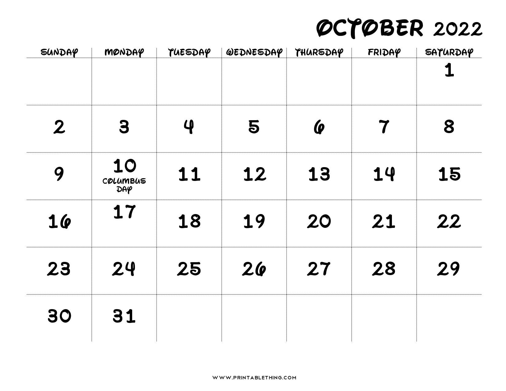 20+ October 2022 Calendar Printable, October 2022  October 2022 Calendar Printable