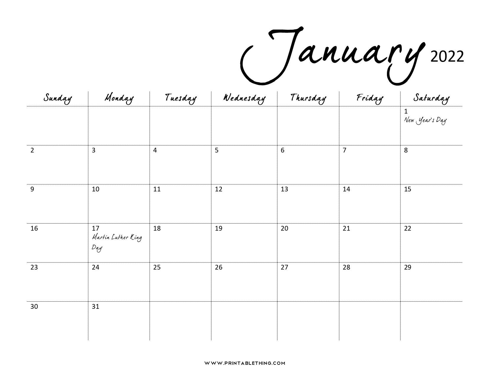 20+ Printable January 2022 Calendar With Holidays, Blank, Free  Blank December 2022 And January 2022 Calendar