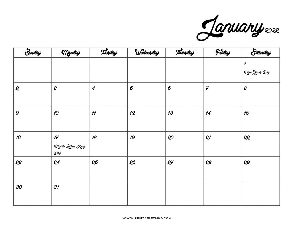 20+ Printable January 2022 Calendar With Holidays, Blank, Free  Calendar 2022 Jan Feb March April
