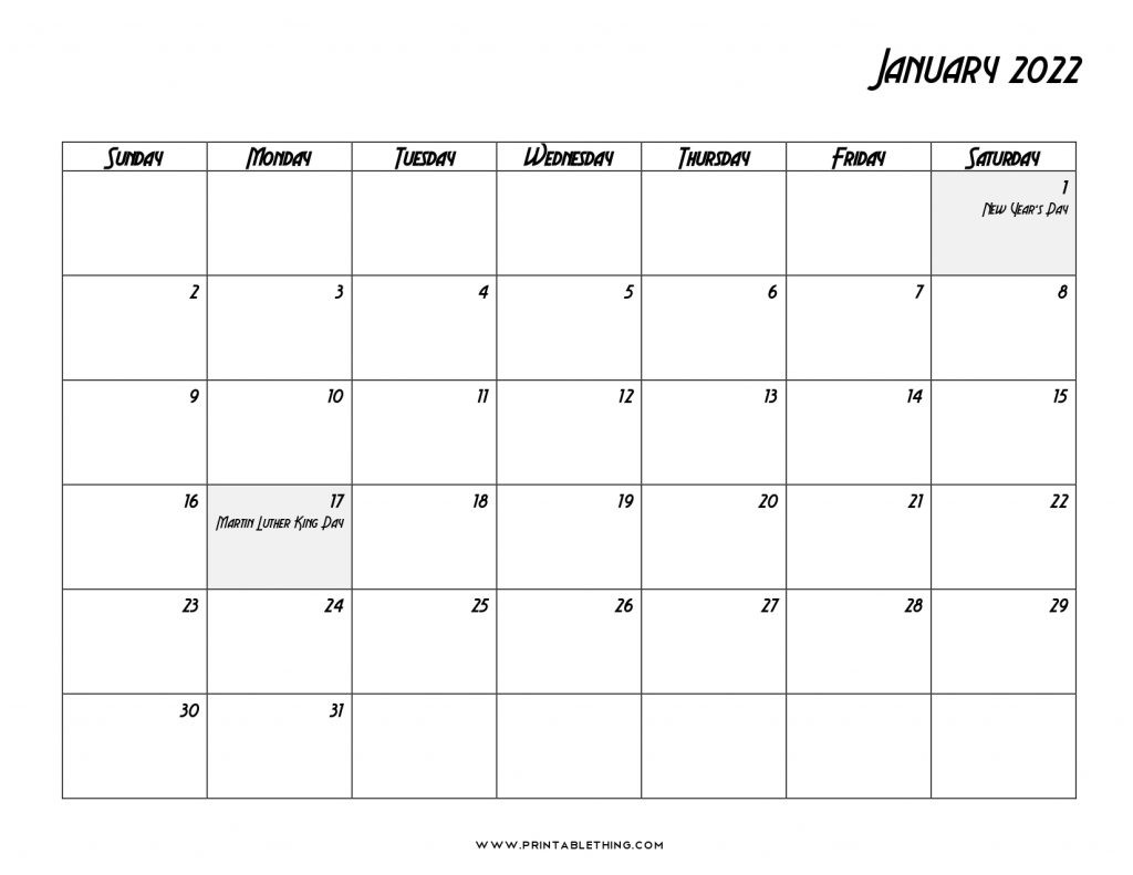 20+ Printable January 2022 Calendar With Holidays, Blank, Free  Calendar 2022 January To May