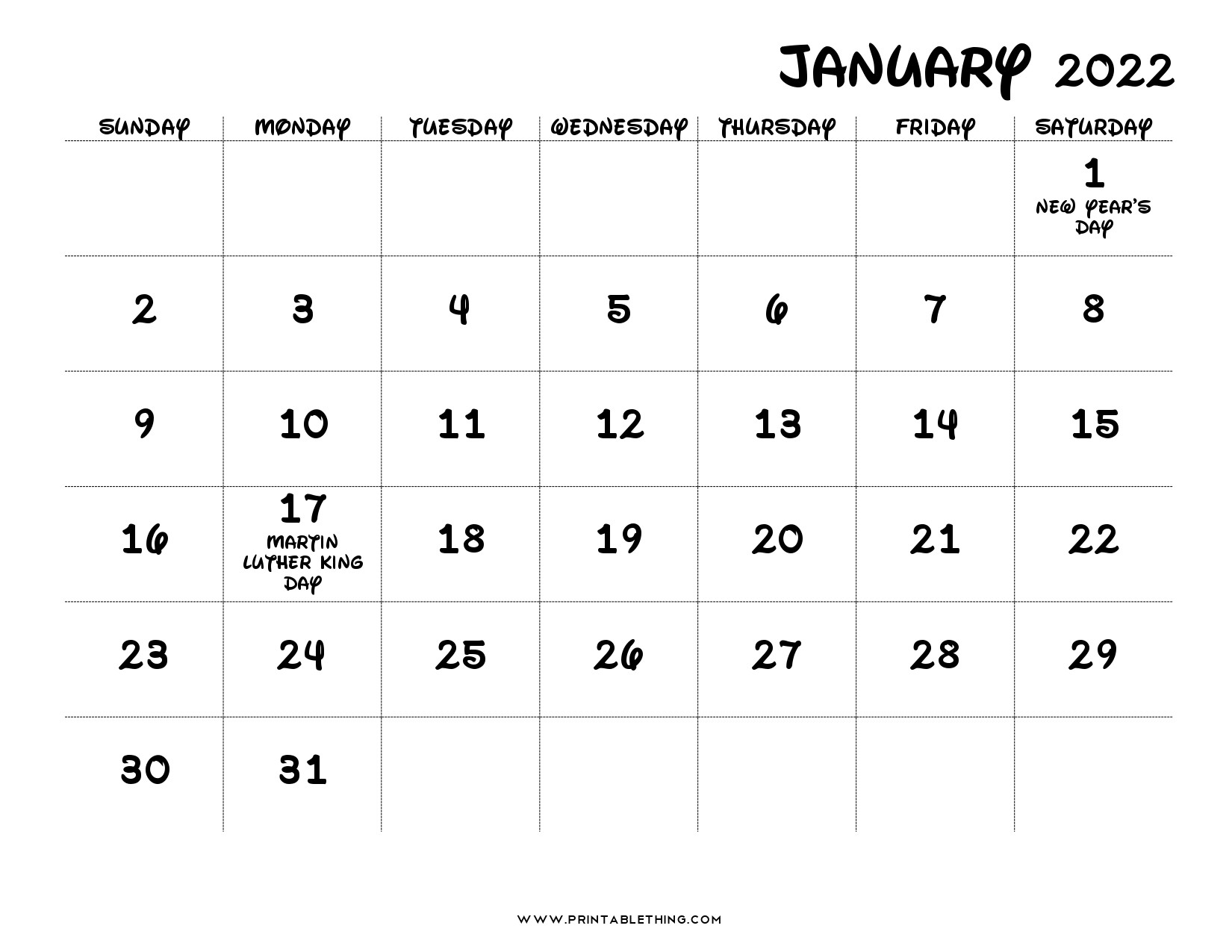 20+ Printable January 2022 Calendar With Holidays, Blank, Free  January February March April 2022 Calendar