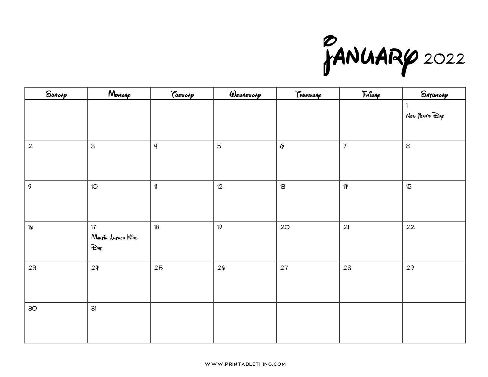 20+ Printable January 2022 Calendar With Holidays, Blank, Free  Printable Calendar January 2022 To December 2022