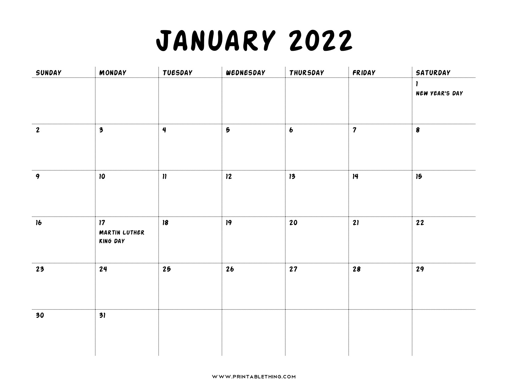 20+ Printable January 2022 Calendar With Holidays, Blank, Free  Printable Calendar January To April 2022