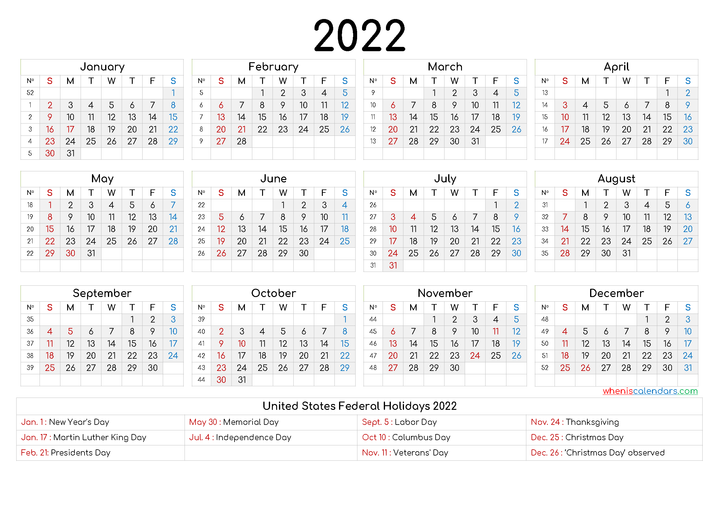 20+ Yearly Calendar 2022 - Free Download Printable  Free Printable Calendar 2022 By Month