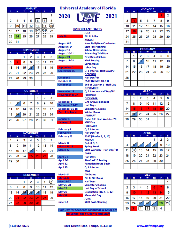2020 - 2021 Calendar :: Universal Academy Of Florida  Cps Calendar 2022 Florida