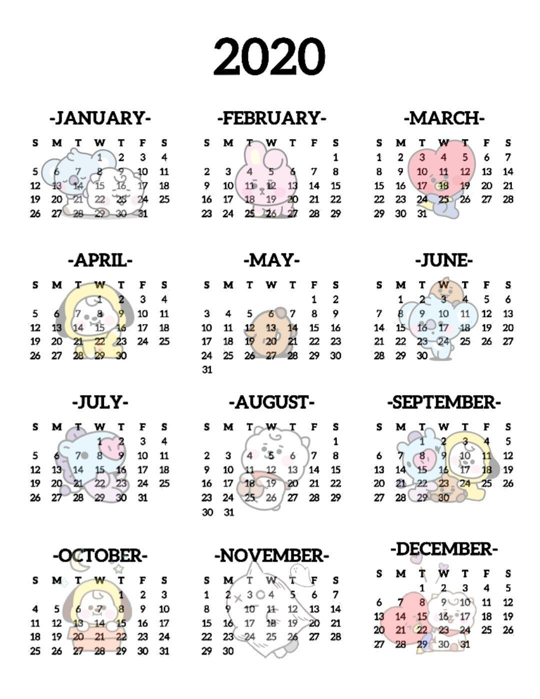 2020 Bt21 | Bts Calendar, Bts Book, Bts Wallpaper  Bt21 Calendar 2022 Printable Free