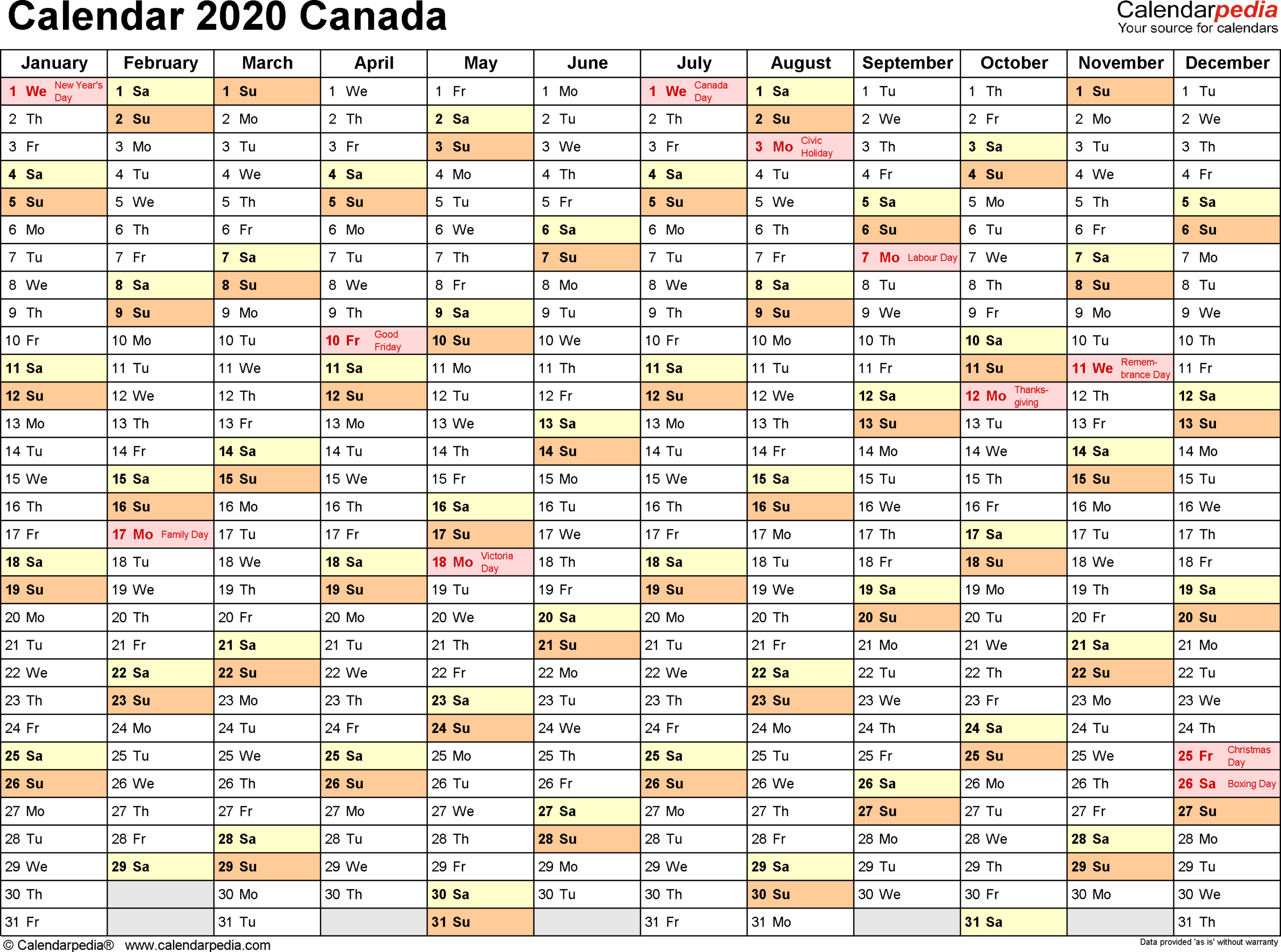 2020 Calendar Ontario Canada | Calendar Printable Free  Ontario Calendar For 2022