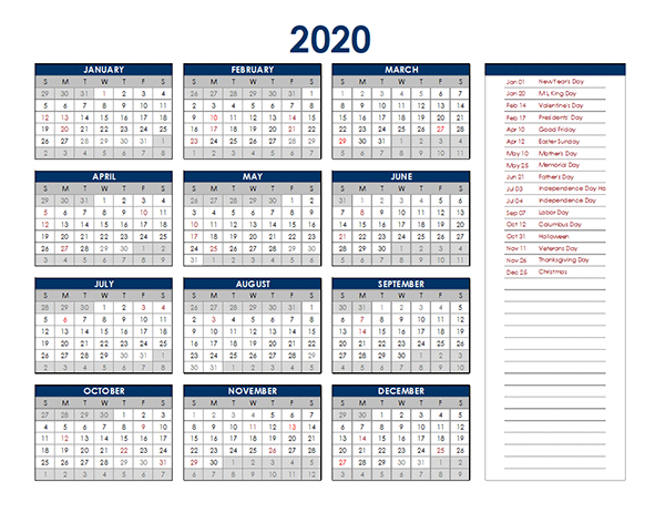 2020 Excel Yearly Calendar - Free Printable Templates  Full Moon Calendar 2022 Mauritius