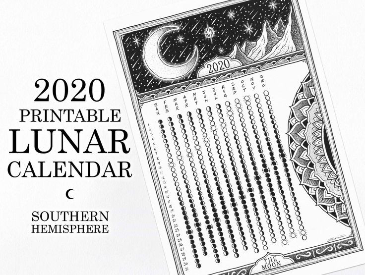 2020 Printable Lunar Calendar - Southern Hemisphere  2022 Lunar Calendar Northern Hemisphere