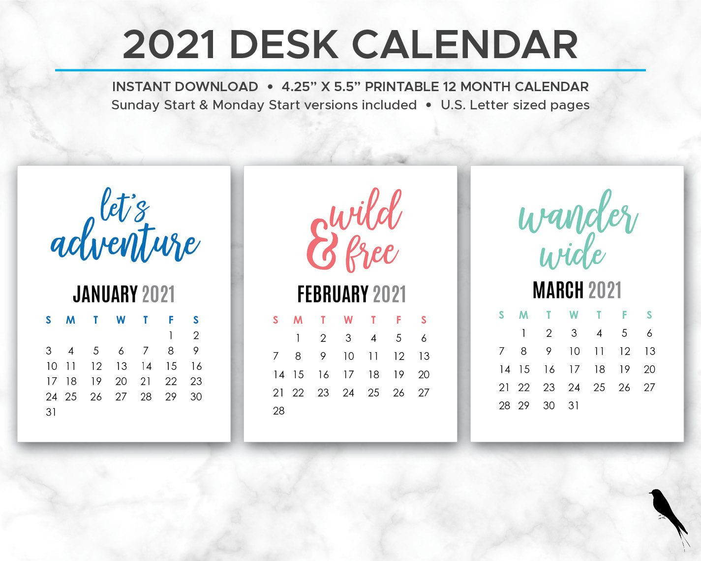 2021 &amp; 2022 Printable Adventure Desk Calendar 12 Month  Etsy Printable Calendar 2022