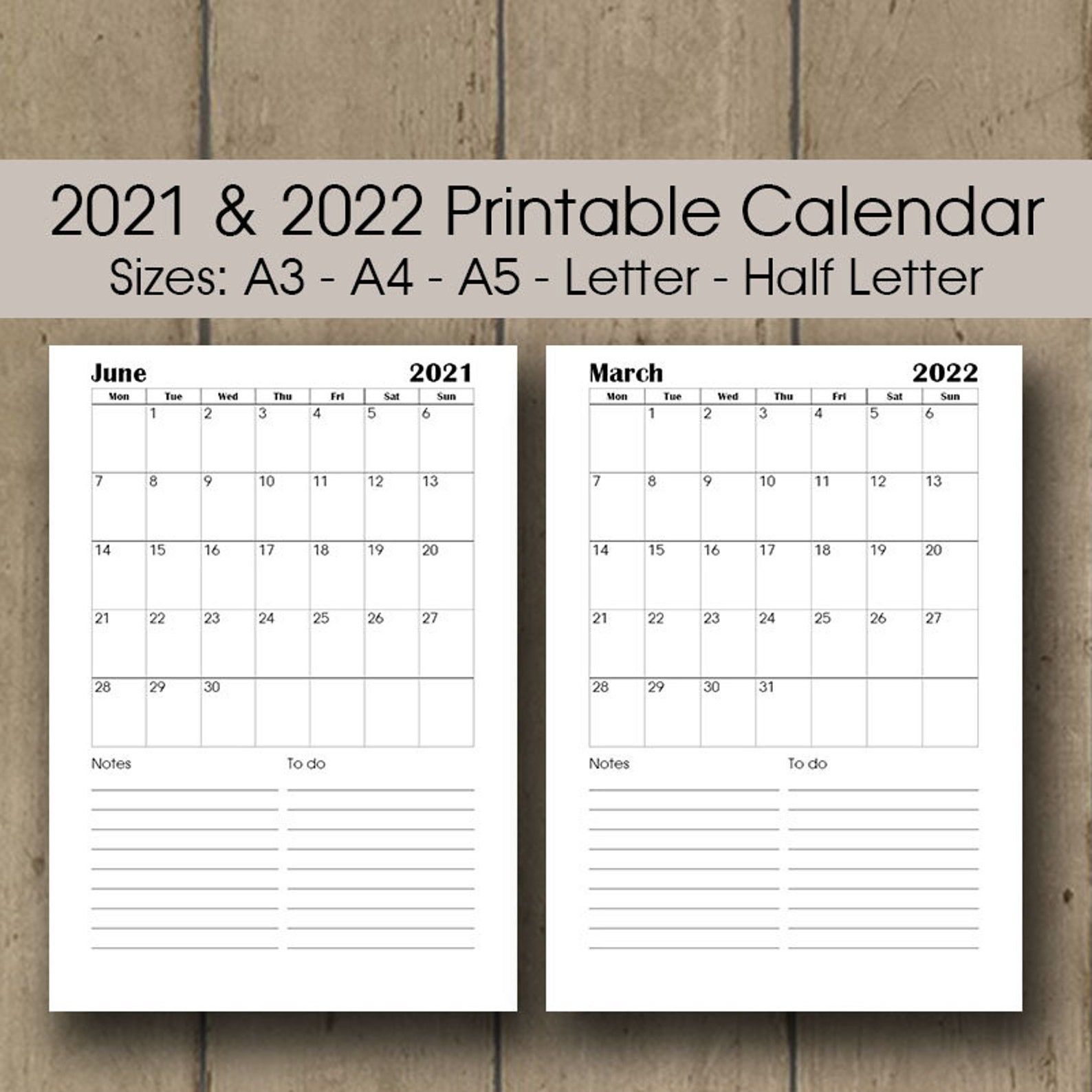 2021 2022 Printable Calendar Bundle 2021 A3 Wall Calendar  2022 Calendar Printable A3