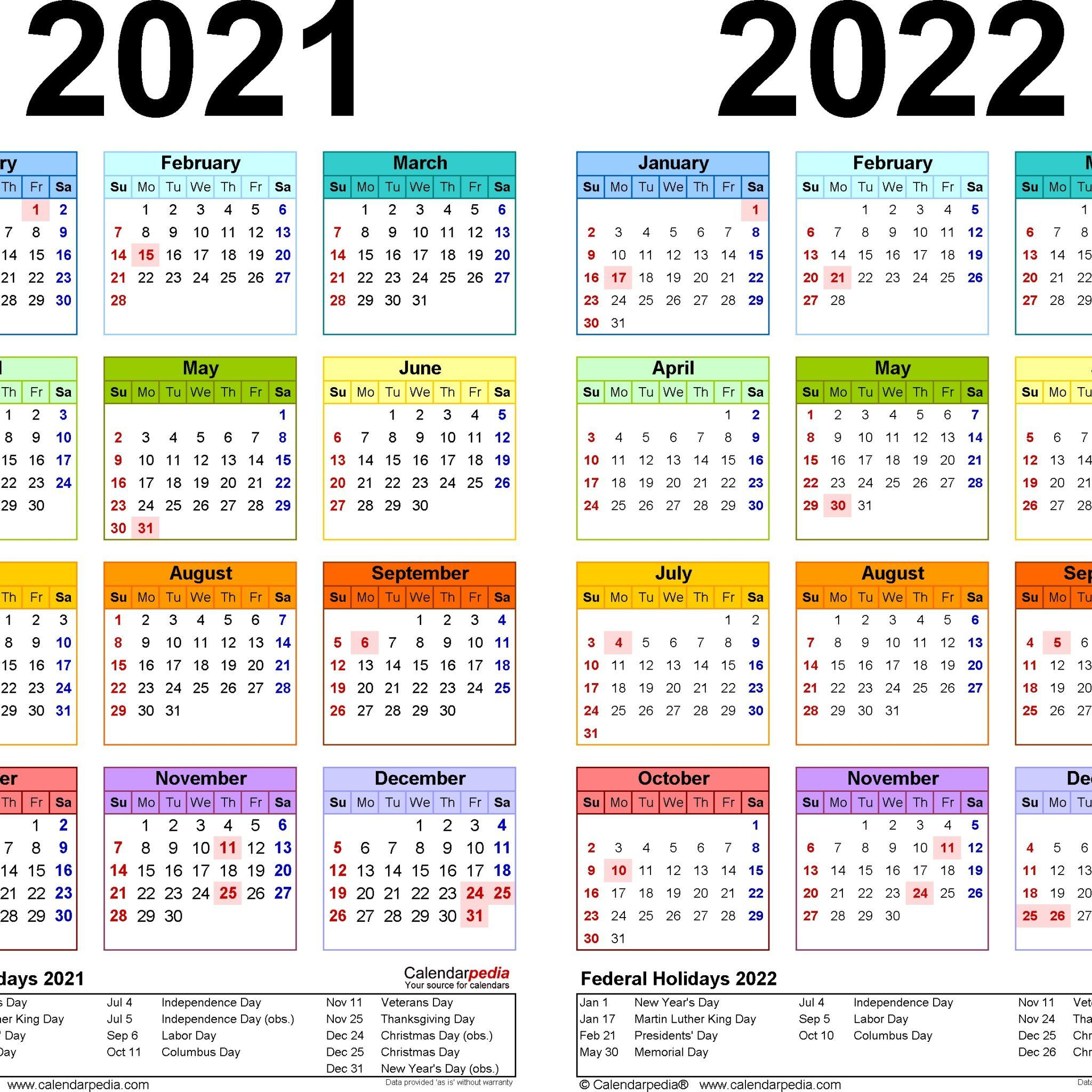 2021-2022 Two Year Calendar - Free Printable Excel In  Printable Calendar 2022 With Bible Verses