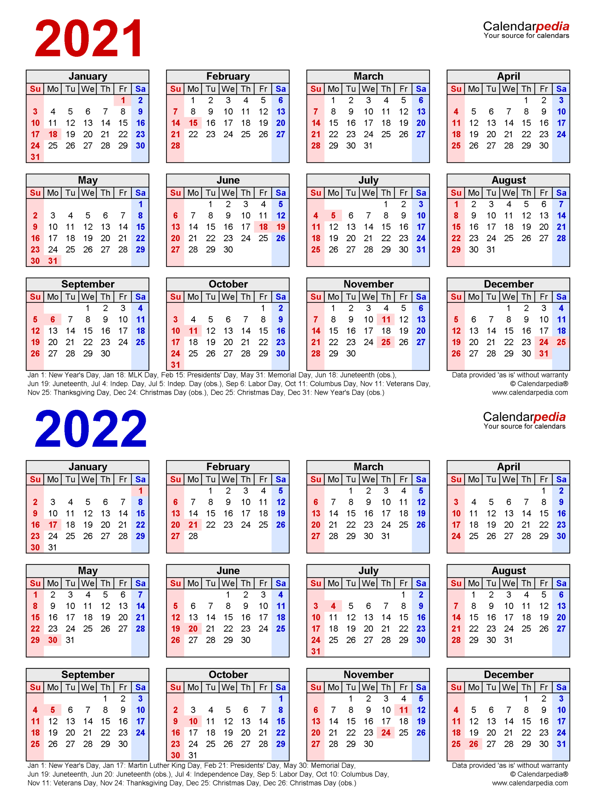 2021-2022 Two Year Calendar - Free Printable Word Templates  Free Printable 2 Year Calendar 2022 And 2022