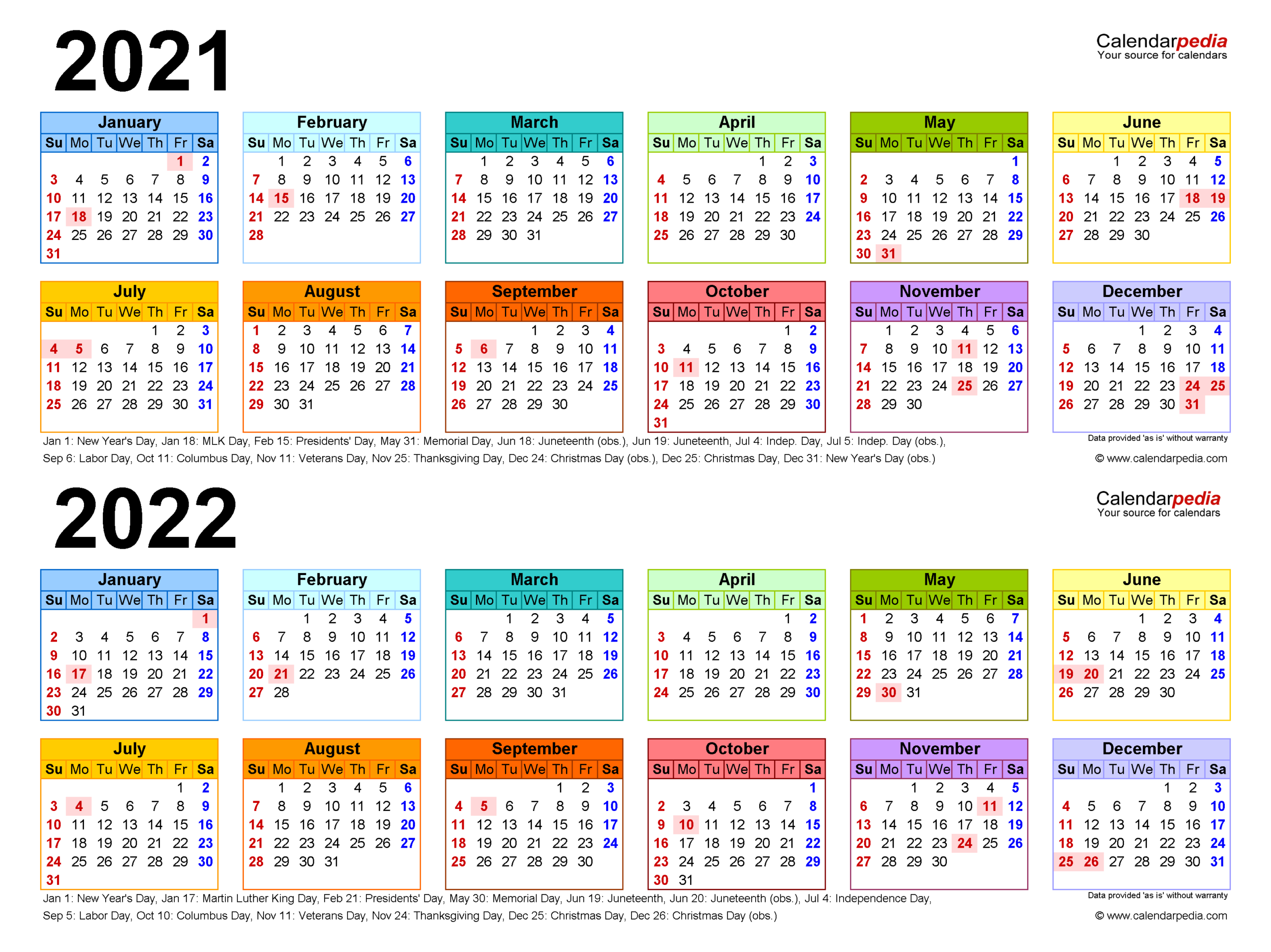 2021-2022 Two Year Calendar - Free Printable Word Templates  Large Printable Calendar 2022