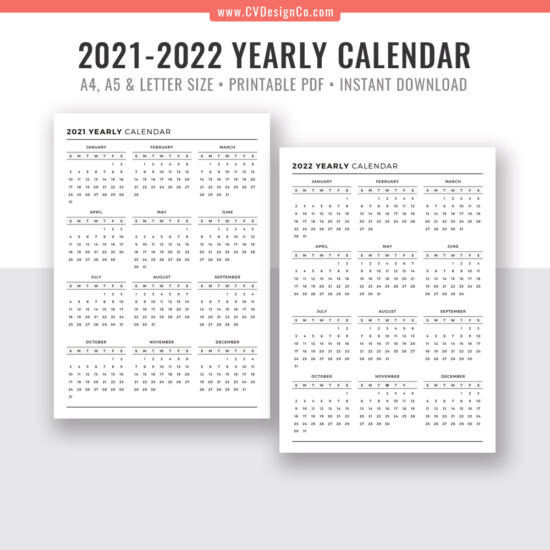 2022 Calendar Printable A5 - Template Calendar Design