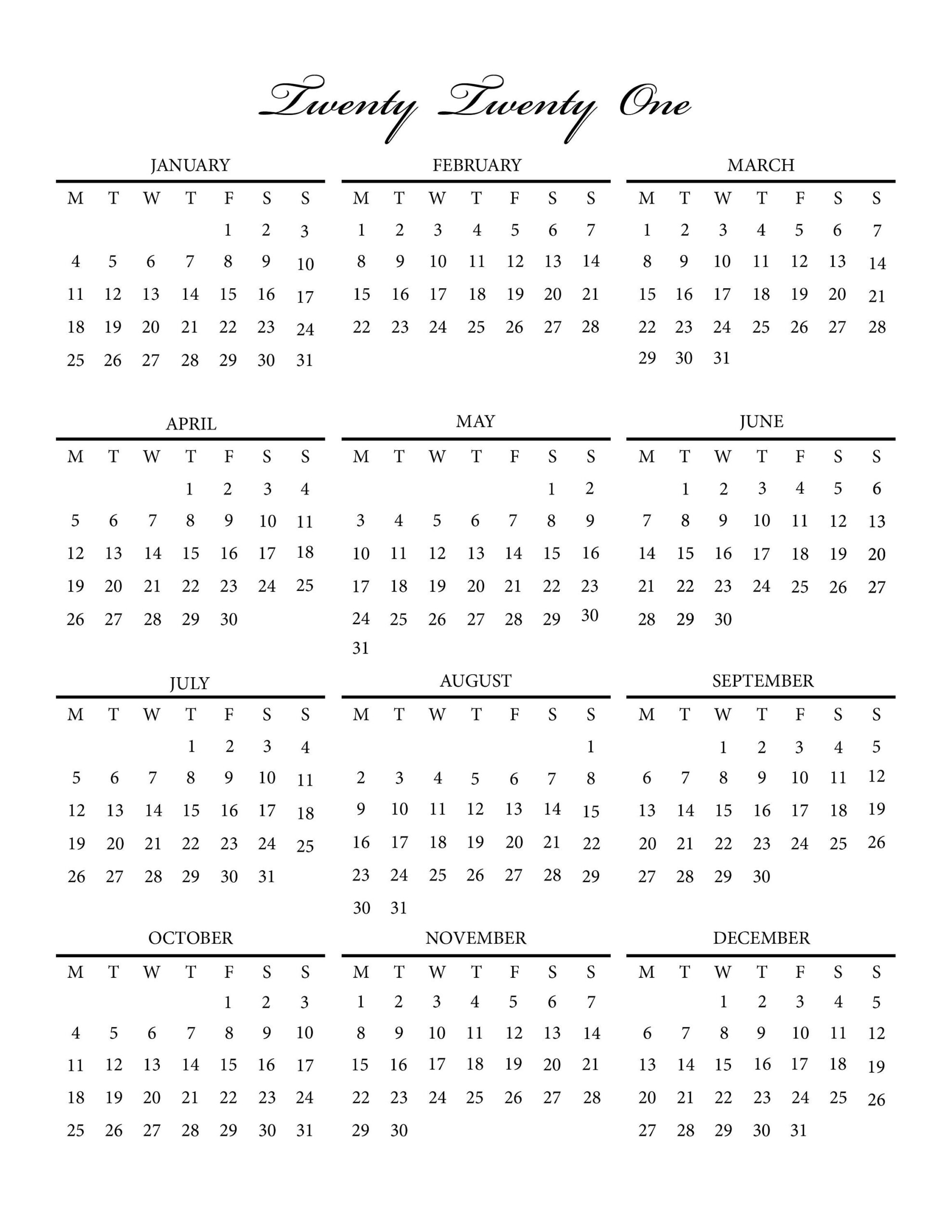 2021 And 2022 Printable Yearly Calendar Year At A Glance  Free Printable Calendar 2022 Year At A Glance