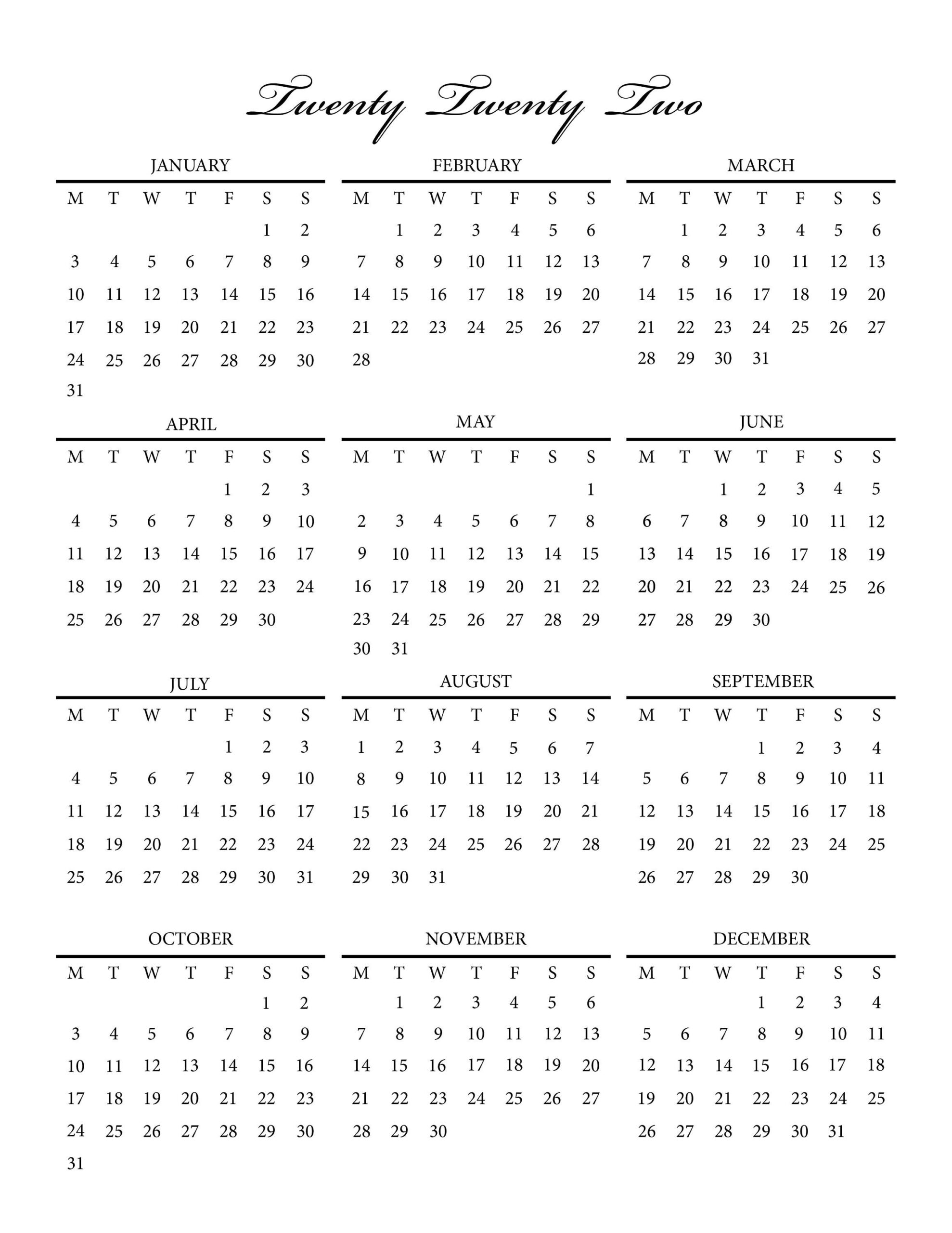 2021 And 2022 Printable Yearly Calendar Year At A Glance  Printable Calendar 2022 Nz