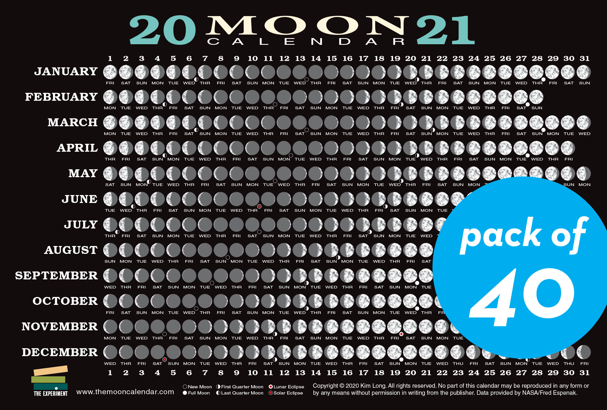 2021 Moon Calendar Card (40 Pack) | The Experiment  Full Moon Calendar 2022 California